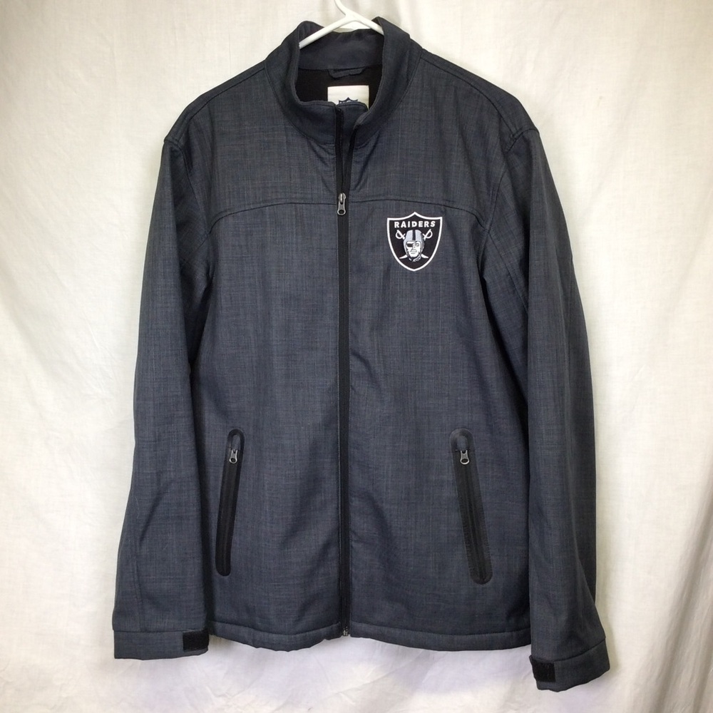 NFL Raiders Mens Gray/Black Full Zip Fleece Lined Jacket, Sz L